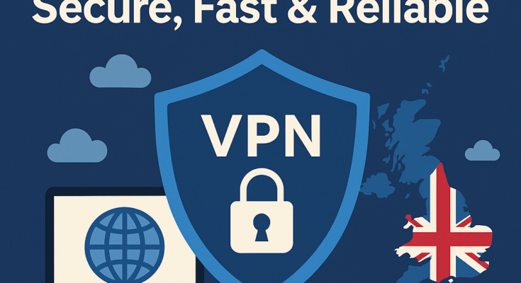 The 7 best VPNs for UK users in 2025, showing a pic of a laptop, a VPN shield, and Britain painted with a Union Jack.
