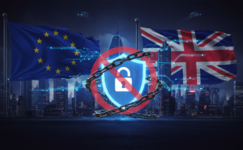 EU to ban VPNs - EU and UK flags, a restricted VPN shield, and a dark cyberpunk internet aesthetic
